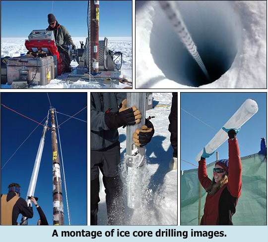 A montage of ice core drilling images.
