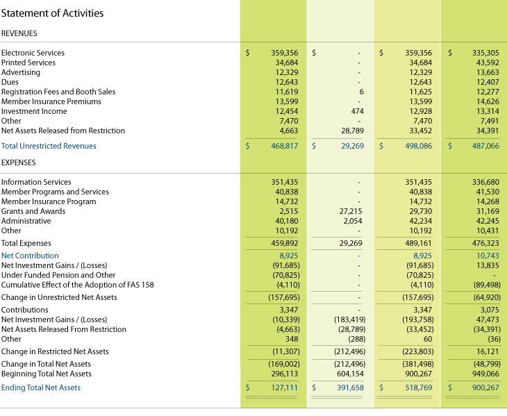 Financial Summary - Statement of Activities