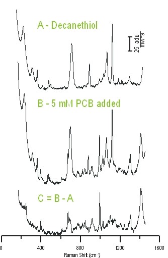 Text Box:    Figure 2. SERS spectra from a 1 mM TCB partitioning experiment.  
