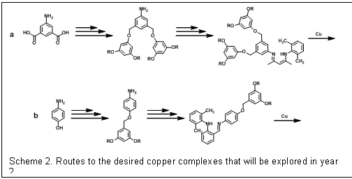 Text Box:
Scheme 2. Routes to the desired copper complexes that will be explored in year 2.
