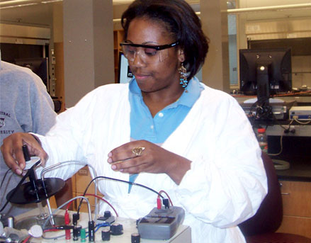 One of Professor Taylor�s students, working with a solution calorimeter