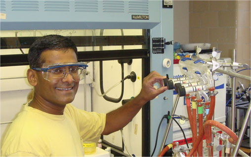 Dr. Thamattoor in his laboratory