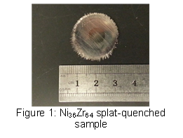 
Figure 1: Ni36Zr64 splat-quenched sample
