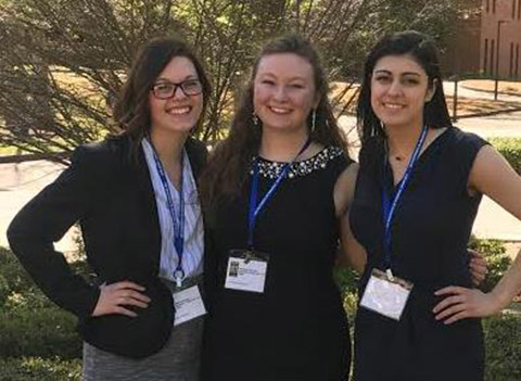 Dr. Glogowski’s students at the National Conference on Undergraduate Research. From left, (left) Brianna Shoulak, Elizabeth Laskowski, and Maria Brandel.  Shoulak and Laskowski along with Charles Lindberg and Phillip Conor (not pictured) were supported by the ACS PRF grant.