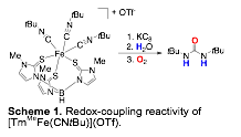 Text Box:
Scheme 1. Redox-coupling reactivity of [TmMeFe(CNtBu)](OTf).
